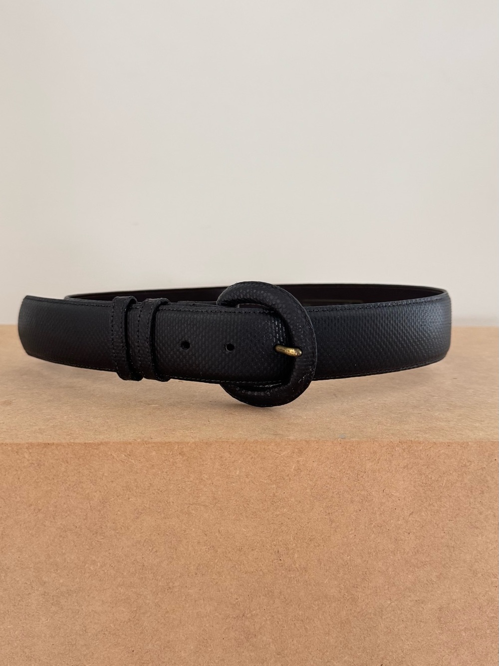 Harold’s Vintage Genuine Snakeskin Covered Buckle Black Exotic Leather Belt